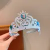 Estilo Coreano Princesa de Hielo y Nieve Corona Rosa Diadema Brillante Sencillo con Diamantes para Niños Niñas Año Nuevo Accesorios Azules Dinastía Han