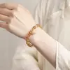 Yuebao Joias Prata Esterlina S925 Banhado a Ouro Cristal Amarelo Torre Contas Redondas Cabaça Oca Moeda Elegante Branco Novo Pulseira Chinesa