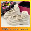 Sapatos Mary Jane Pretos com Laço Doce 2025 Outono Novo Retrô Solado Grosso Altura Aumentada Lolita Sapatos de Couro Pequenos para Mulheres