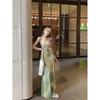 Vestido longo de verão feminino estilo férias à beira-mar verde Halting Sling