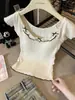 Novo Colete Feminino Doce Estilo Hot Girl para Primavera e Verão, Gola Redonda com Laço, Mangas Curtas com Bojos Embutidos, Confortável e Chique, Mangas Pequenas tipo Asa