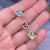 Anel de Topázio Azul Suíço e Granada Oliva Prata s925 Incrustado com Cristal Quadrado Colorido Diamantado Joia Feminina