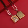 Colgante Estilo Tangka Xizang, Semi-Pintado a Mano con Detalles Dorados, Presentando los Ocho Grandes Dioses Guardianes, Colgante Amarillo del Dios de la Riqueza, Collar con Colgante de Cáscara de Acero de Titanio