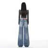Retro Americano|Diseño de Pliegues Lavados|Jeans Sueltos de Pierna Ancha para Mujer en Azul Vintage, Longitud Extendida, Versátil