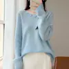 Suéter de punto largo de manga larga con cuello en V, 100% lana, para mujer, Colección Otoño/Invierno 2026, con bordado hecho a mano, Top tipo jersey holgado