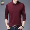 Camiseta de Manga Larga para Hombre de Seda de Morera Otoño 2023 Cuello Polo para Hombre de Edad Media Papá Ropa de Seda Helada Talla Grande Estilo Delgado
