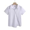 Venta de liquidación: Camisa Polo de Algodón para Mujer de Manga Corta, Ajustada, con Cuello de Solapa, Botones Diagonales y Dobladillo Irregular con Abertura, Tendencia 143