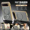 Compatible con Huawei Pura X View, funda de teléfono de cuero texturizado electrochapado magnético con soporte giratorio de 360 grados, funda de cuero liso anticaídas