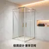 Mampara de ducha transfronteriza con doble puerta corredera, marco de aleación de aluminio en forma de L, juego completo de accesorios, puerta de cristal plateado con acabado espejo, puerta divisoria de baño