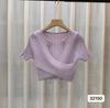 2026 Nueva Camiseta Básica de Punto con Cuello en V Top Ajustado Manga Corta Cintura Alta para Mujer Cadena de Seda de Hielo para Mujer
