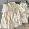 Pijama de Gaze de Algodão com Bojo para Mulheres Modelo Dachshund 2026 Novo Conjunto de Três Peças para Primavera, Outono e Verão
