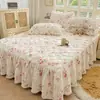 Faldón de cama acolchado 100% algodón, una sola pieza, estilo pastoral, engrosado y cálido, juego de colcha de tres piezas, resistente a la suciedad y al polvo, adecuado para comercio transfronterizo, compresible