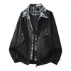 M-8XL VALS Jaqueta xadrez patchwork retrô americana falsa para homens, primavera e outono, tamanho grande, gola lapela, casaco casual