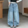 Pantalones Vaqueros de Botones Coloridos para Niñas 2026 Nuevo Estilo Otoño para Niños Medianos y Mayores Pantalones Anchos Holgados Pantalones de Tijera Pantalones Largos Casuales