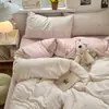 Novo conjunto de cama de quatro peças de algodão puro de grau A, textura totalmente em algodão, lençol, capa de edredom, fronha, conjunto de três peças simples para dormitório estudantil 4