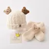 Nuevo Gorro de Bebé de Invierno Lindo Gorro de Oso para Bebés Niños y Niñas Cálido de Punto y Felpa Juego de Dos Piezas Moderno