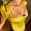 Moda Transfronteriza Europea y Americana Temperamento Sexy Chica Caliente Satén Verano Color Sólido Simple Top Camisola Ropa de Mujer