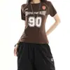 Camiseta de Verano con Estilo Retro Deportivo Nueva Tendencia Cuello Redondo Mangas Raglán Cortas para Mujer Verano Hombro Normal Corte Ajustado Estilo Chica Picante