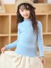 Suéter Novo de Outono e Inverno para Meninas com Gola Alta Falsa e Franjas nas Orelhas Camisa Base Grossa de Manga-Orelha Grande para Crianças