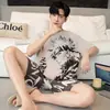 Ropa de casa juvenil de talla grande que se puede usar en la calle, traje para hombre, pijamas de algodón puro para hombre de verano 2026, pantalones cortos finos de manga corta