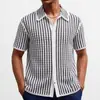 Ropa de hombre transfronteriza estilo europeo y americano camisa de punto hueco a rayas para hombre cárdigan casual de manga corta de verano camisa POLO SY0251