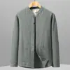 Camisa Retro de Algodão e Linho Estilo Chinês com Gola Alta e Mangas Longas, Camisa de Algodão e Linho Lisa de Outono, Jaqueta Casual Solta Masculina