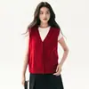 Chaleco de cachemira con cuello en V bordado y hebilla, top de punto sin mangas, moderno y elegante para usar en capas, perfecto como prenda exterior