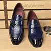 Zapatos de Vestir de Cuero para Hombre Mocasines de Charol con Patrón de Cocodrilo Slip-ons Estilo Británico Ropa Formal Boda Novio Zapatos para Hombre sin Cordones