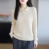Camiseta Cómoda Suave Base Pegajosa para Mujer, Top de Punto Retorcido con Solapa, Color Sólido Clásico, Suéter Versátil de Manga Larga para el Día a Día, Estilo Otoño/Invierno
