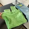Suéter Feminino Azul Super Bonito Estilo Europeu Malha Vazada Manga Longa Gola Redonda Versátil Moda Nova Outono 2025 Soltinho Tendência