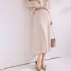 Falda de Punto de Lana Pura para Mujer Otoño Invierno Cintura Alta Largo Medio Falda Línea A Color Sólido Punto Trenzado Falda Casual