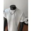 Nova Camiseta Masculina de Verão, Pesada, Estilo Americano, Manga Curta, com Gola Pequena e Ponto Canelado, Tamanho Grande para Adolescentes