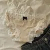 Ropa Interior de Algodón Retro Francesa para Mujer, Sexy Braguita de Algodón Puro de Cintura Baja con Lunares Crema y Ribete de Encaje para Niñas