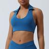 24 Nuevo top deportivo halter de solapa para yoga sin espalda belleza espalda top deportivo para mujer chaleco de running fitness con almohadilla en el pecho