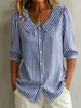 Camisa de mujer de lino a rayas de diseño de verano transfronterizo europeo y americano, nicho, para ir al trabajo, nueva, holgada, de manga corta