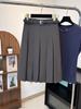Falda plisada gris de longitud media para mujer, estilo preppy, cintura alta, efecto adelgazante, falda de media longitud que cubre la cadera con cinturón 9674