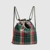 Mochila de Cuadros Estilo Coreano, Mochila Grande de Gran Capacidad para Viajes Diarios, Estilo Nuevo Casual Diario Sencillo, Bolsa de Cordón Retro Perezosa
