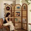 Biombo Plegable de Ratán Estilo Vintage para Sala de Estar, Dormitorio, Vestíbulo, Frente a la Puerta, Separador Estilo Francés, Estantería de Almacenamiento