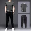 Conjunto Esportivo de Secagem Rápida Ice-Sense Masculino Verão Fino Corrida Fitness Alta Elasticidade Masculino Ice Mesh Manga Curta Calças