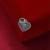 Colgante de corazón hueco en forma de abanico vintage de plata pura S925 para pulsera de cuentas DIY, collar, accesorio redondo de estilo étnico