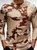 Camiseta de manga larga con cuello redondo, estampado geométrico y de camuflaje, camiseta con estampado de camuflaje 3D, 100% poliéster, cuello redondo