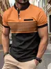 Camisa polo de verano para hombre europea y americana con cuello mao, estampado digital 3D, a rayas casual, polo de negocios