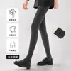 Leggings de cintura alta para mujer con finas rayas verticales, forrados de felpa y engrosados para otoño e invierno, mallas de compresión grises para usar como prenda exterior