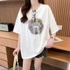 Algodão Novo Chinês Branco Guofeng Camiseta de Manga Curta Feminina 2025 Novidades Explosivas Verão Bordada Gola Redonda Camiseta Top