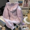 Suéter con capucha morado retro americano bordado de oso para mujer, otoño e invierno, forro polar, diseño engrosado, abrigo superior de nicho
