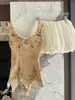 Traje de Dos Piezas Estilo Desolación de Gama Alta, Camisola de Mezclilla Ajustada con Borlas Retro, Falda Voluminosa Flor de Capullo