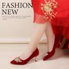 Sapatos de Casamento para Mulheres, Sapatos para Brinde, Outono e Inverno 2023 Borgonha Nupcial de Uso Duplo Salto Alto, Estilo Princesa Fada de Sola Macia