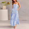 Vestido de tirantes con bolsillos a rayas para mujer, marca independiente de Amazon transfronteriza, estilo navy largo, de cintura alta, moderno y sexy