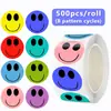 500 Adesivos/Rolo Coloridos Face Sorridente Adesivos de Recompensa Desenho Animado DIY Adesivos Artesanais para Sacolas de Embalagem e Caixas de Presente Fofos Adesivos de Fechamento Face Sorridente