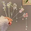 Accesorios para el cabello con flores antiguas para mujer, horquilla para el cabello con flor de cerezo de primavera y verano, horquilla con borlas para caminar Hanfu de alta calidad, horquilla para el cabello, horquilla para cheongsam